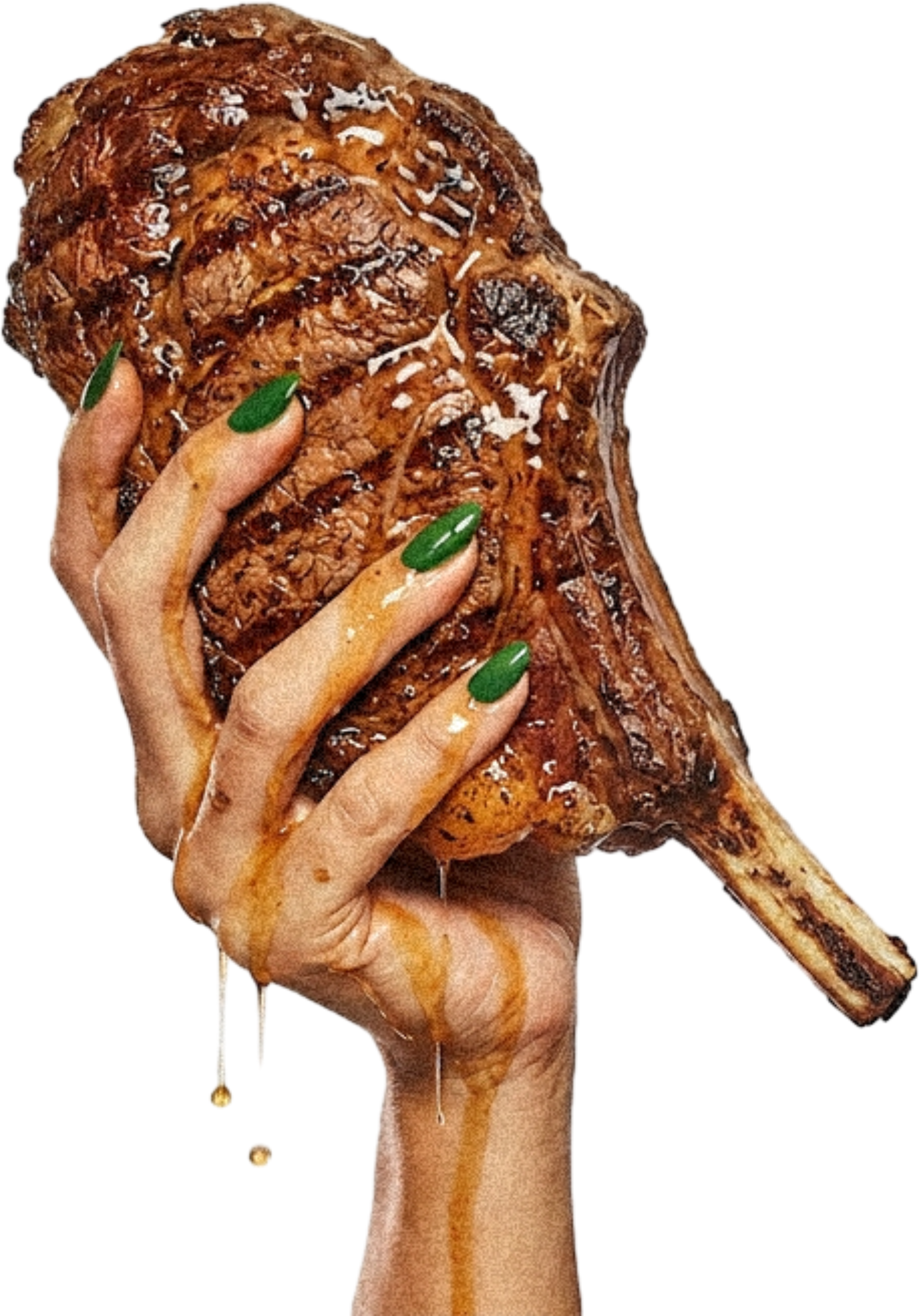 Hand holding steak